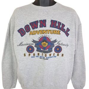 Bugle Boy Down Hill Adventure Sweatshirt Vintage 90s Ski Resort Mens Size Large